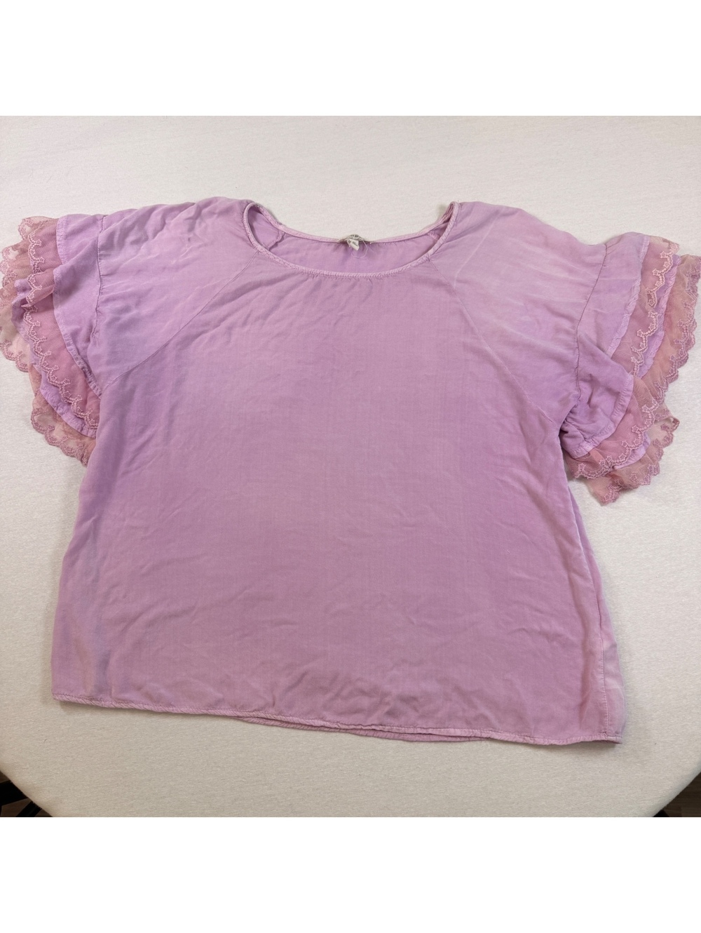 Umgee Lilac Purple Lace Layered Ruffle Sleeve Top M Casual